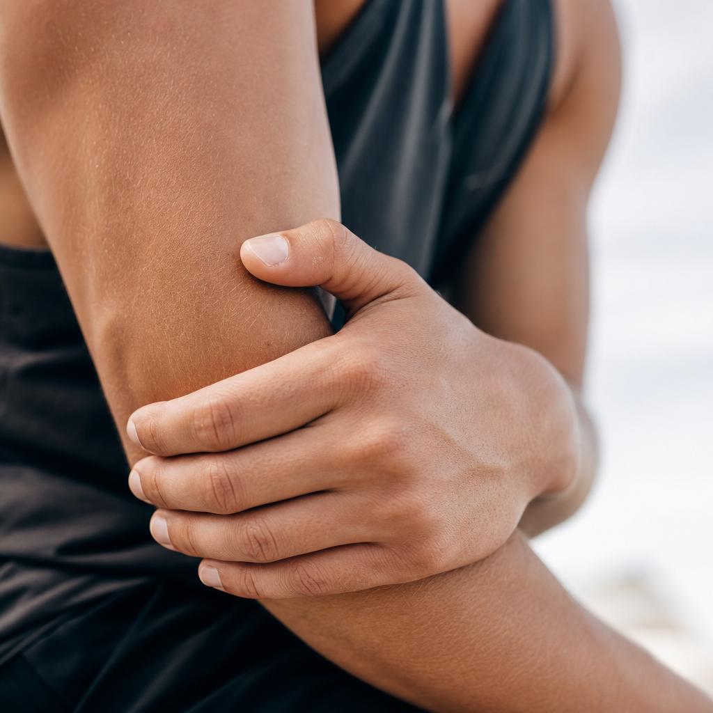 Close-up suggesting muscle and joint recovery